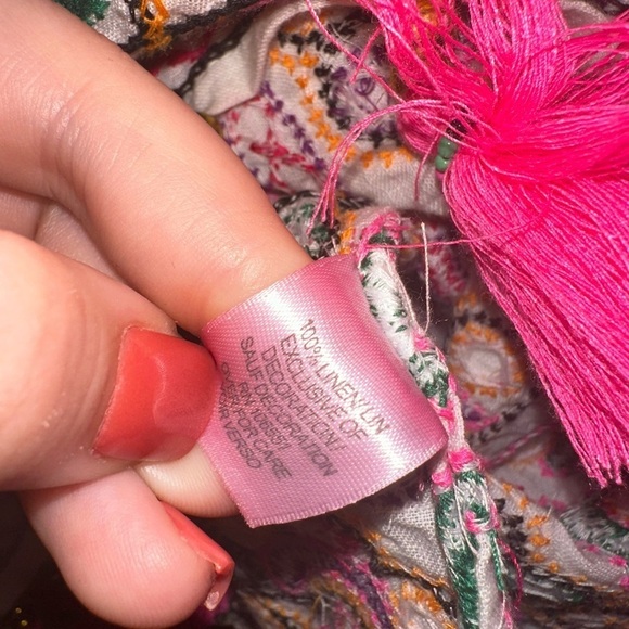 Calypso St. Barth women’s neon embroidered tassle linen top L bohemian beach - Picture 8 of 8